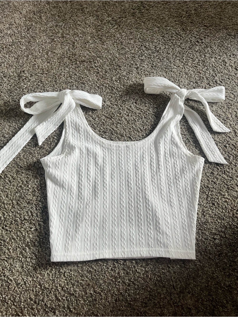 White Tie-Shoulder Cropped Tank Top